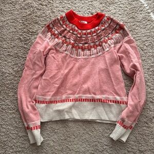Madewell Pink and Red Crew Neck Sweater